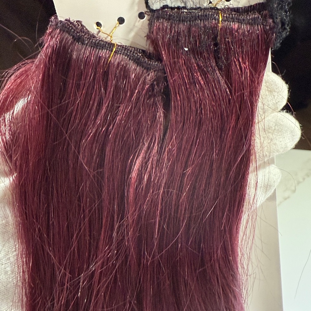 💯% 10” Human Hair 6-1” Straight Extensions, Wine/Burgundy